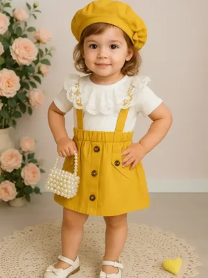 Baby Girls Party Set - T shirt , Dungaree , Cap | Free Delivery