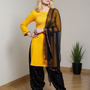 Women's Mirror Embroidered Kurta Set with Patiala and Dupatta