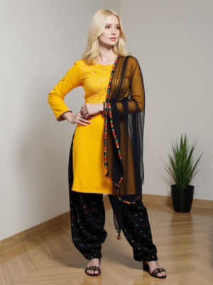 Women's Mirror Embroidered Kurta Set with Patiala and Dupatta