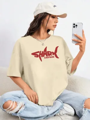 Women Printed Round Neck Cotton Blend Beige T-Shirt | Free Shipping