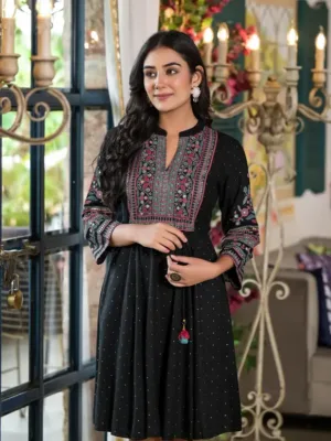 Women Fit and Flare Black Knee Length Dress | Free Delivery