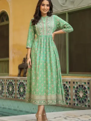Elegant Floral Embroidered Long Dress | Free Delivery