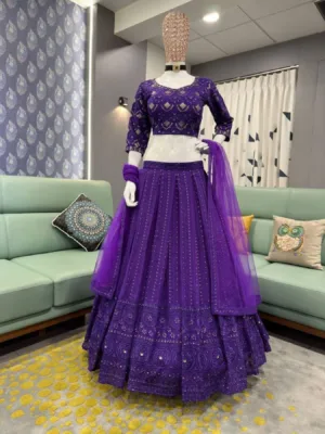 Purple Semi Stitched Designer Lehenga Choli with Sequence Embroidery