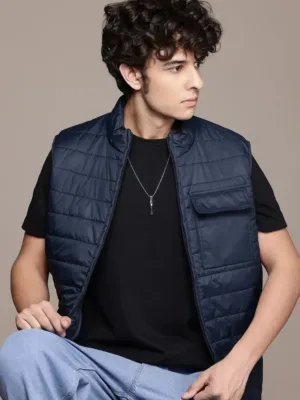 Men sleeveless  Solid Padded Jacket | Free Delivery
